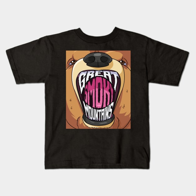 Great Smoky Mountains Grizzly Bear Kids T-Shirt by Noseking